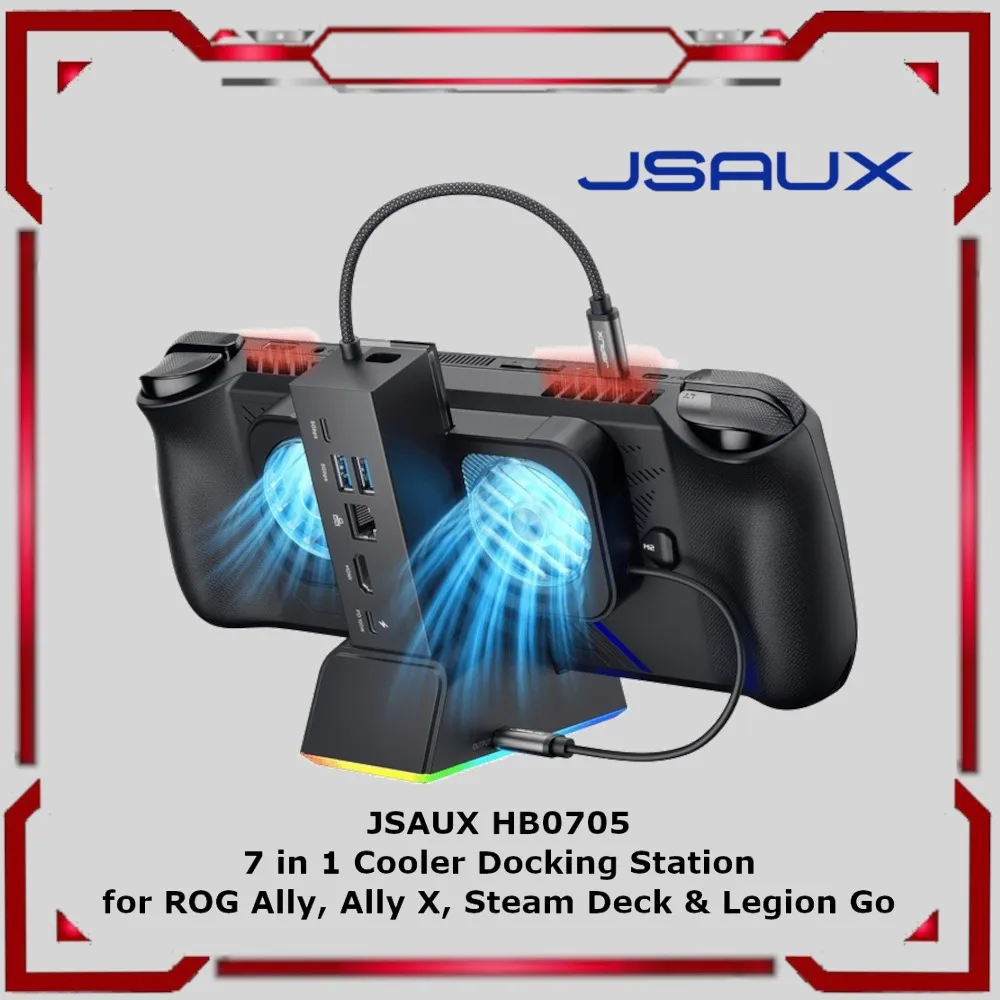 JSAUX 7-in-1 RGB Cooling Fan Docking Station USB Hub Accessories for Legion Go Steam Deck OLED ROG Ally X