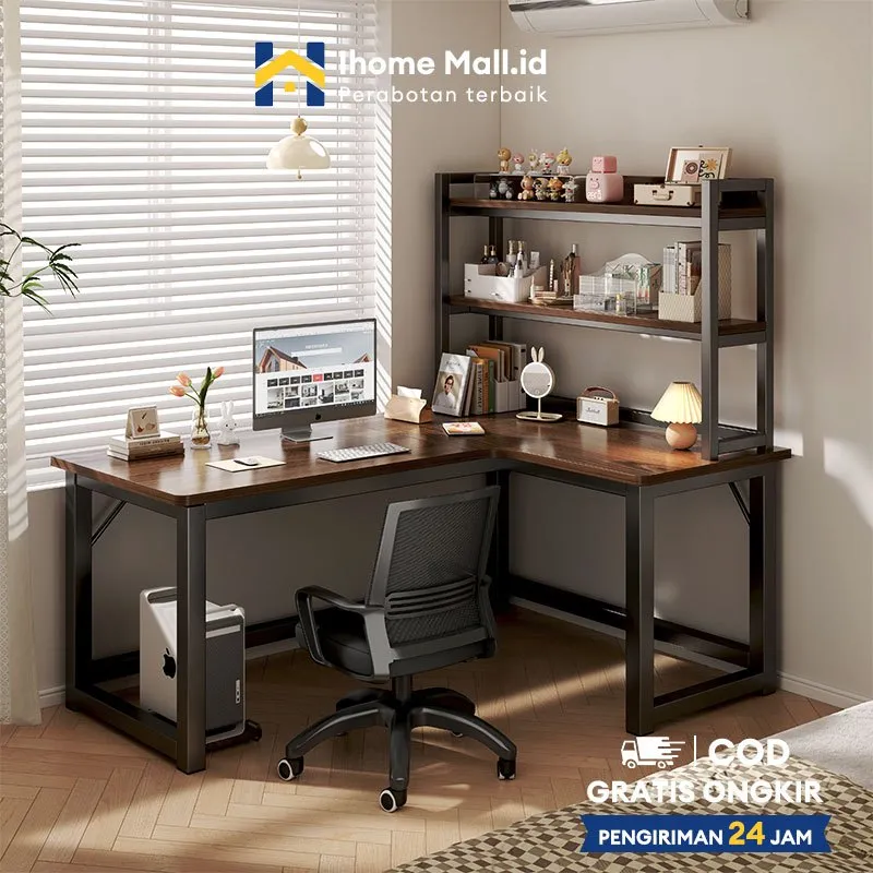 IH Meja L Meja Kantor Serbaguna Meja Gaming Meja Belajar Murah L shaped Desk Kayu padat yang menebal