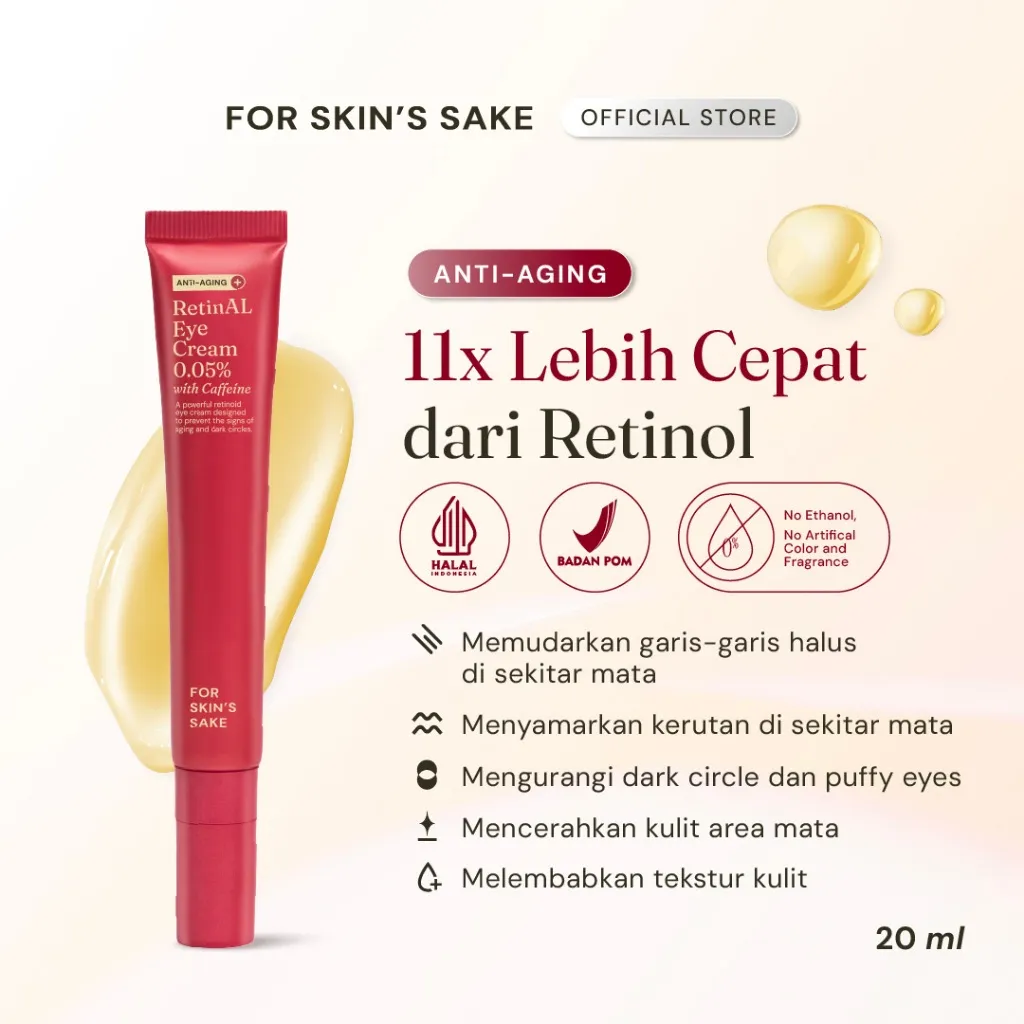 For Skin's Sake FSS RetinAL Eye Cream 0.05% with Caffeine Serum Perawatan Mata Pudarkan Puffy Eyes Tidak Menyebabkan Milia Menyamarkan Kerutan Disekitar Mata Dengan Colling Aplicator Memudahkan Pemakaian dan Memberikan Sensasi Dingin