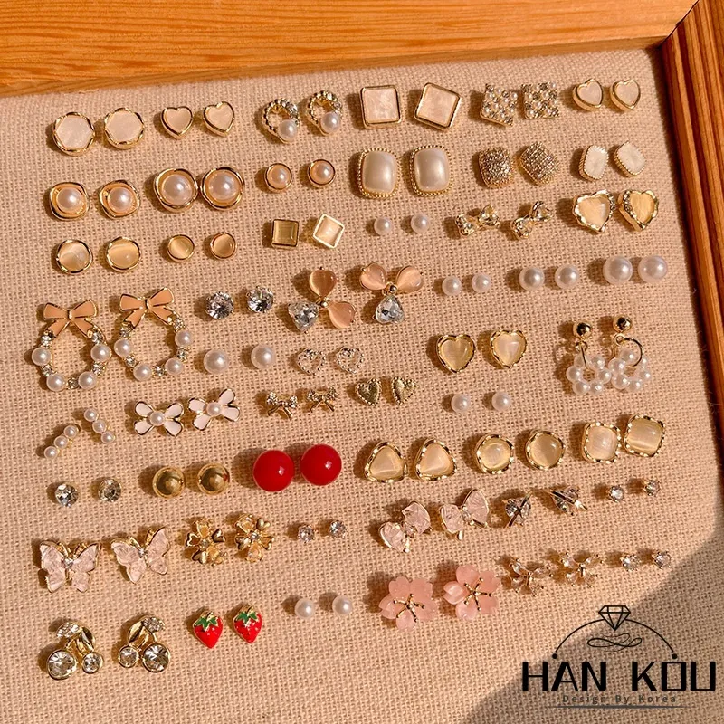 HANKOU-Anting Titanium Wanita Anti Karat Dan Anti Luntur Anting Wanita Hijab Korea Style Anting Klip Wanita Anting Tusuk Wanita Berlian Lapis Emas A-100