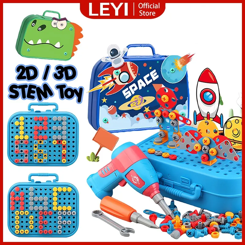LEYI Mainan Bor Anak Laki Laki Bor Listrik Mainan Tool Set Mainan Sekrup Anak Mainan Edukasi Toys