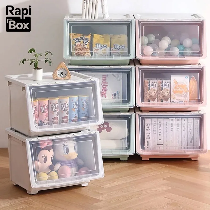 Kotak Penyimpanan Plastik Transparan Besar Double Open/Buka Depan Untuk Mainan Anak, Buku, Pakaian - Multifungsi Anti Lembab (Ruang Tamu, Dapur, Kamar)
