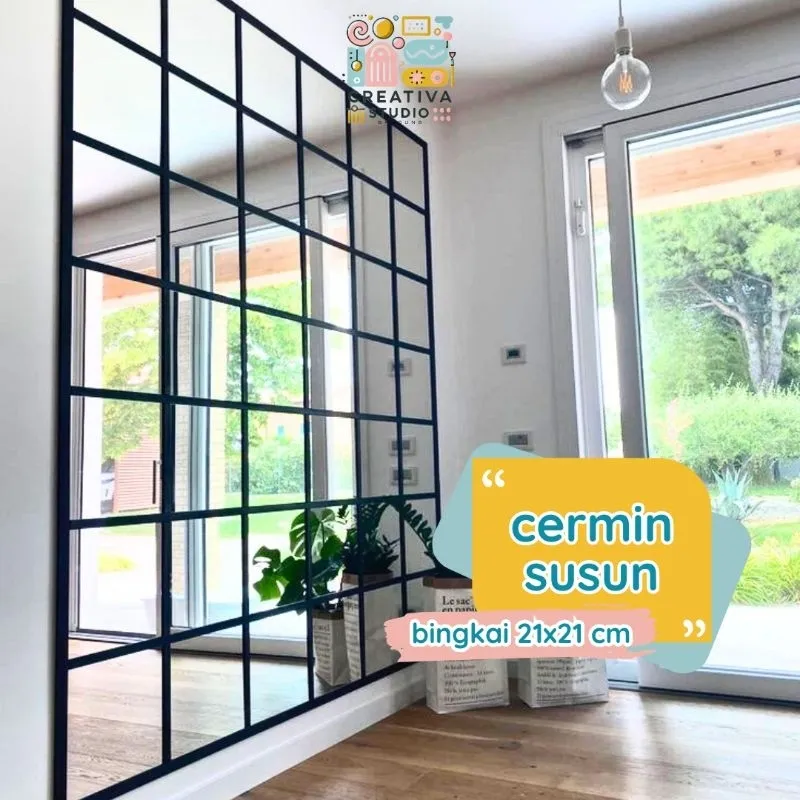Creativa PAKET Kaca Cermin Tempel Kotak Persegi Dekorasi Dinding Ukuran 20x20cm