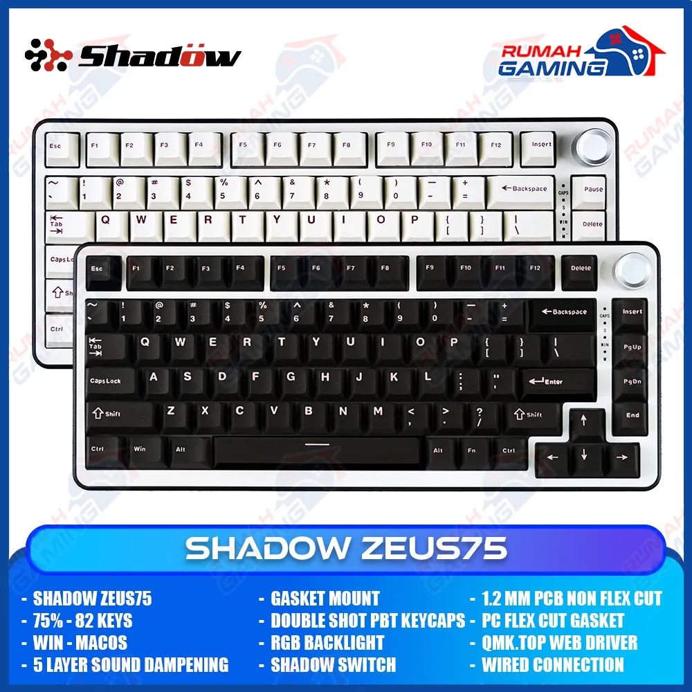 SHADOW ZEUS75 V2 - 75% - Knob - Gasket - South Face RGB - PBT Double Shot - Mechanical Keyboard