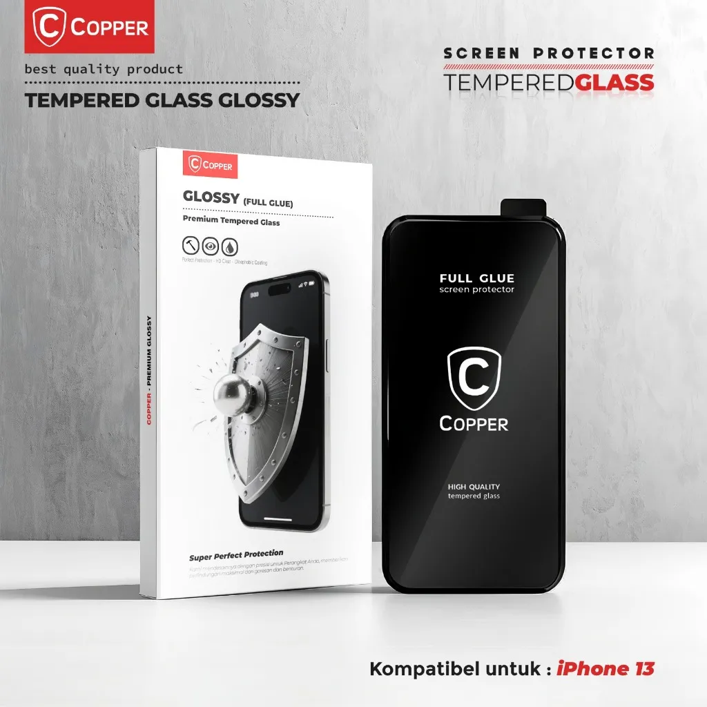 Iphone 13 - COPPER Tempered Glass FULL GLUE PREMIUM GLOSSY