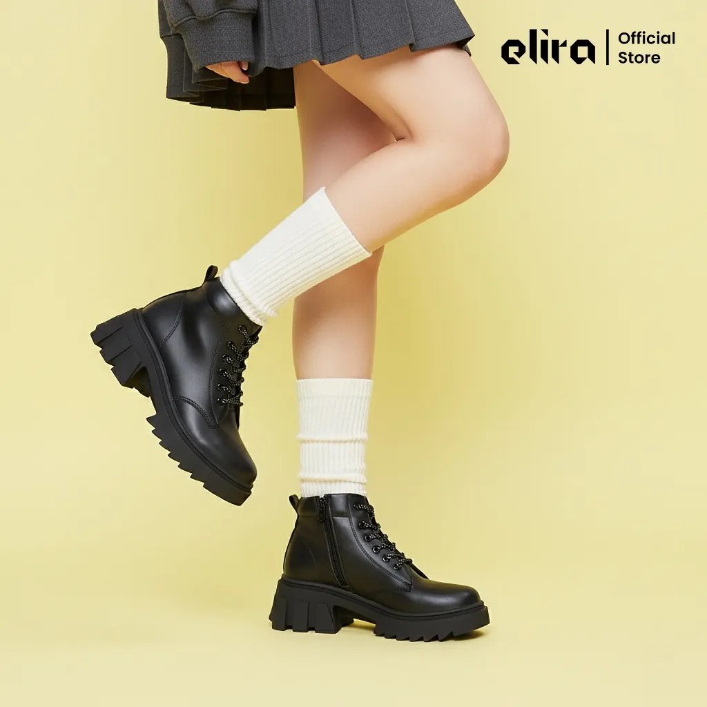 ELIRA Sepatu Ankle Boots Wanita DARCY Black Cream Platform Boots Women