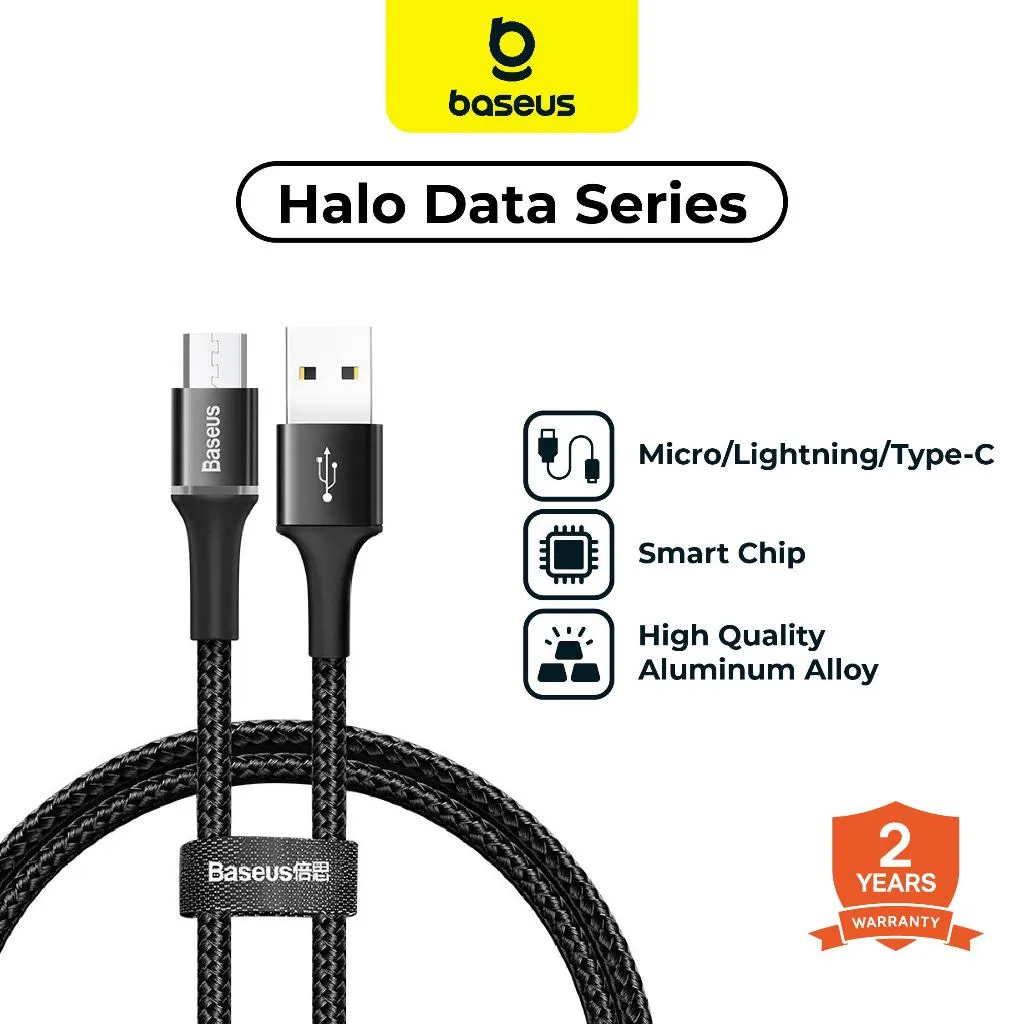 Kabel Data LED Baseus Halo Fast Charging iPhone/Micro USB/Type-C 1M