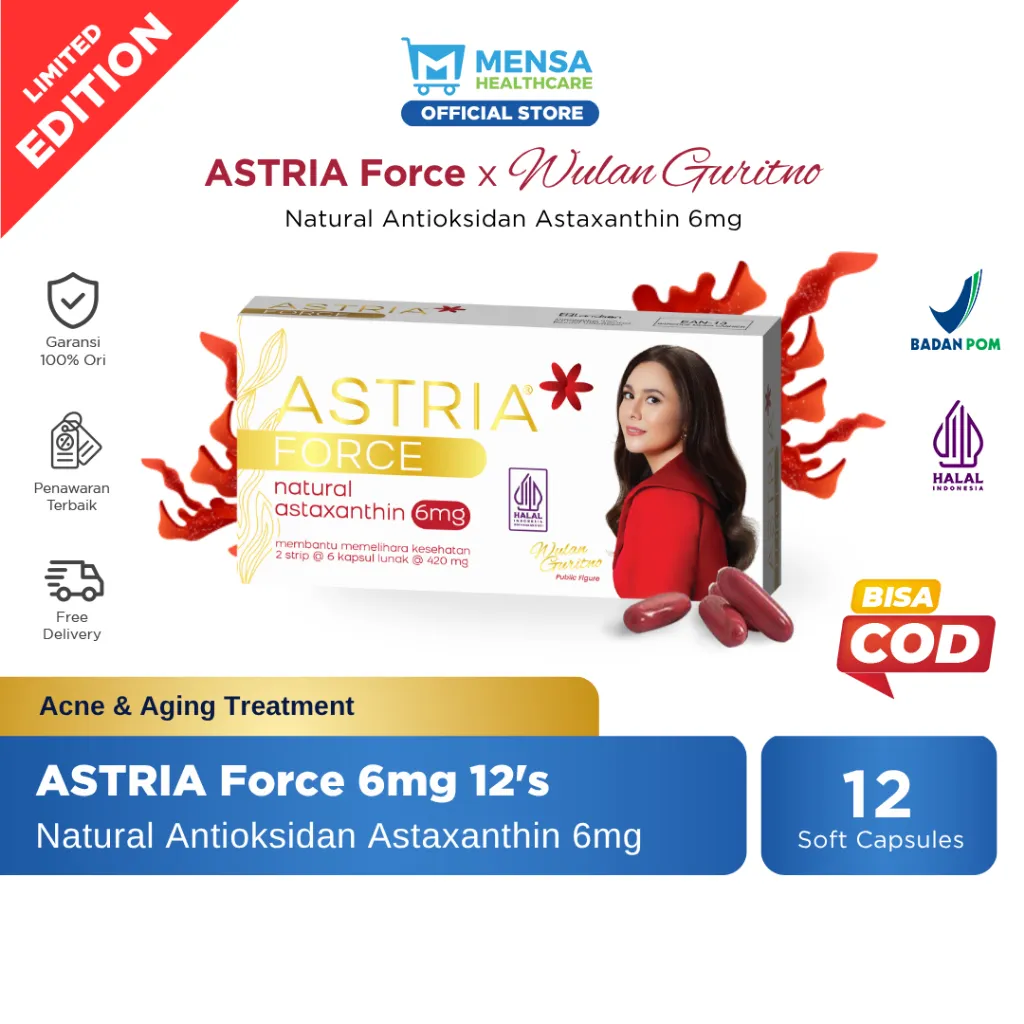 ASTRIA Force Suplemen Antioksidan Natural Astaxanthin 6mg 1 Pack x 12 Soft Capsule( Suplemen Antioksidan / Multivitamin Menjaga Daya Tahan Tubuh / Kesehatan Kulit )