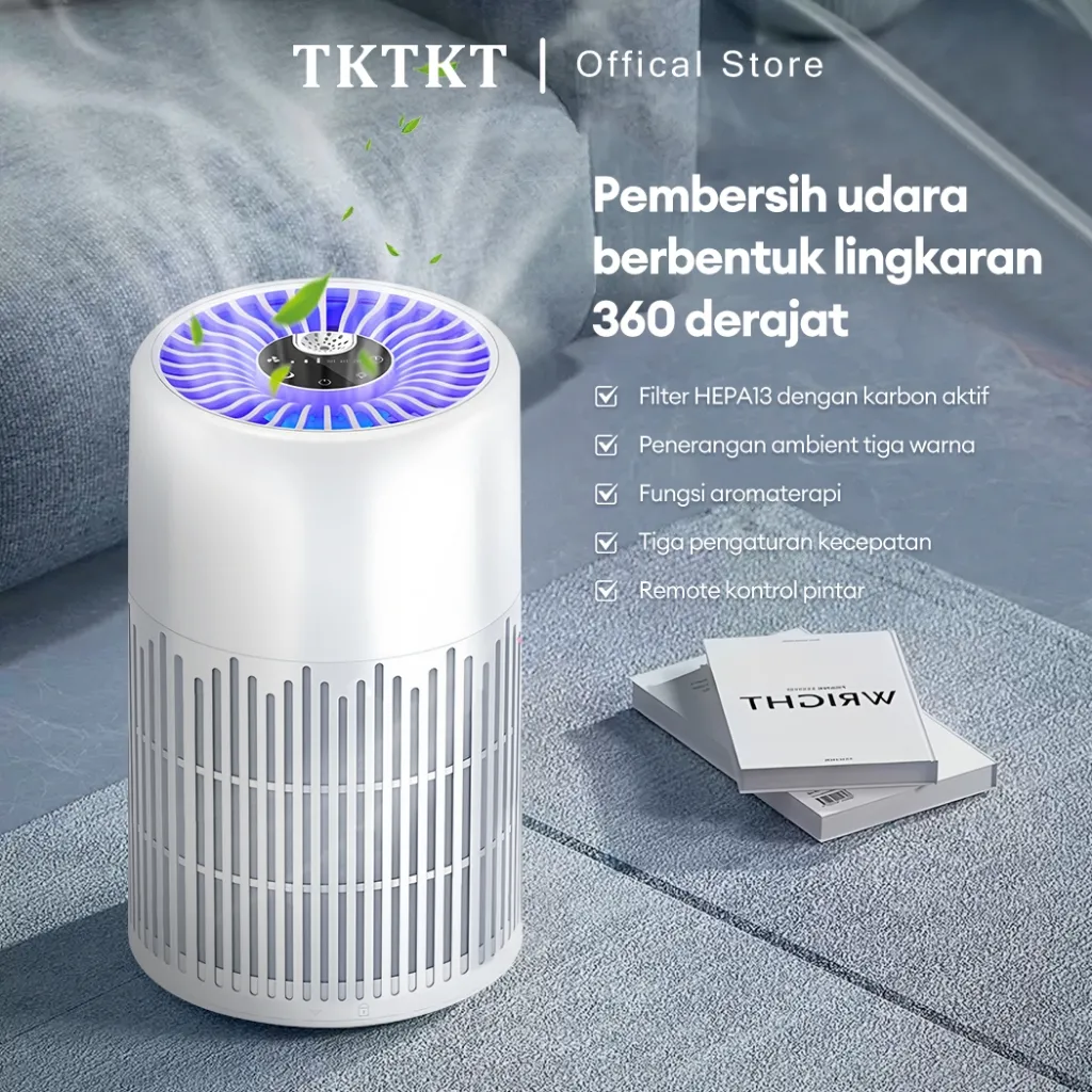 TKTKT air purifier HEPA13 diffuser aromatherapy Penyesuaian tiga tahap air purifier ruangan 3 jenis pencahayaan ambient purifier difuser aromaterapi pembersih udara ruangan Dengan remote control