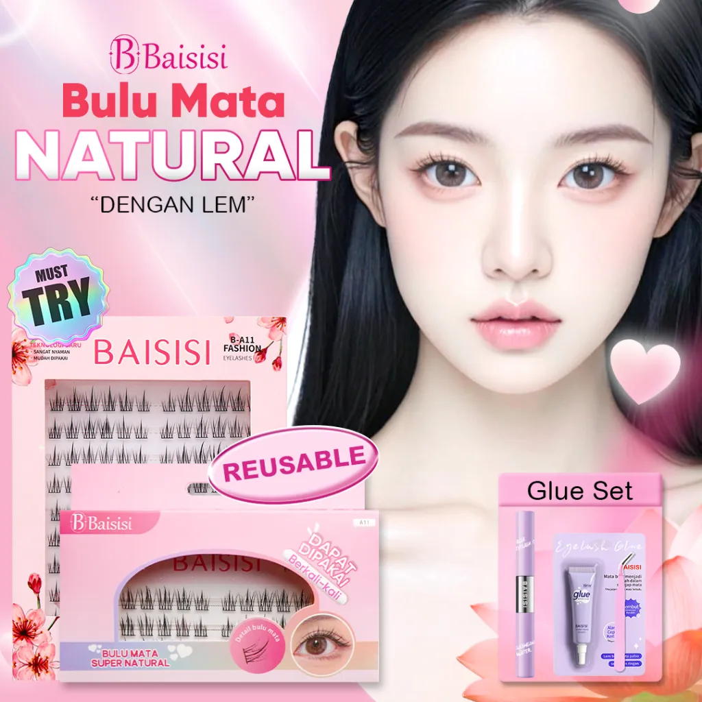 BAISISI A11 Super Natural Bulu Mata Palsu Ringan Eyelash Extension Satuan Premium Dapat dipakai berulang cocok untuk pemula reuseable dengan lem praktis