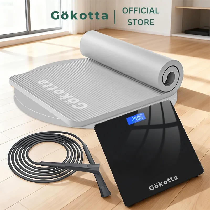 GOKOTTA [TERBARU] Set Alat Olahraga Dan Timbangan Berat Badan/ SET Olahraga Skipping Penimbang Berat Badan Dan Matras Yoga Anti Slip Tebal 10mm Anti Air Anti Bakteri 185x61cm Multiwarna