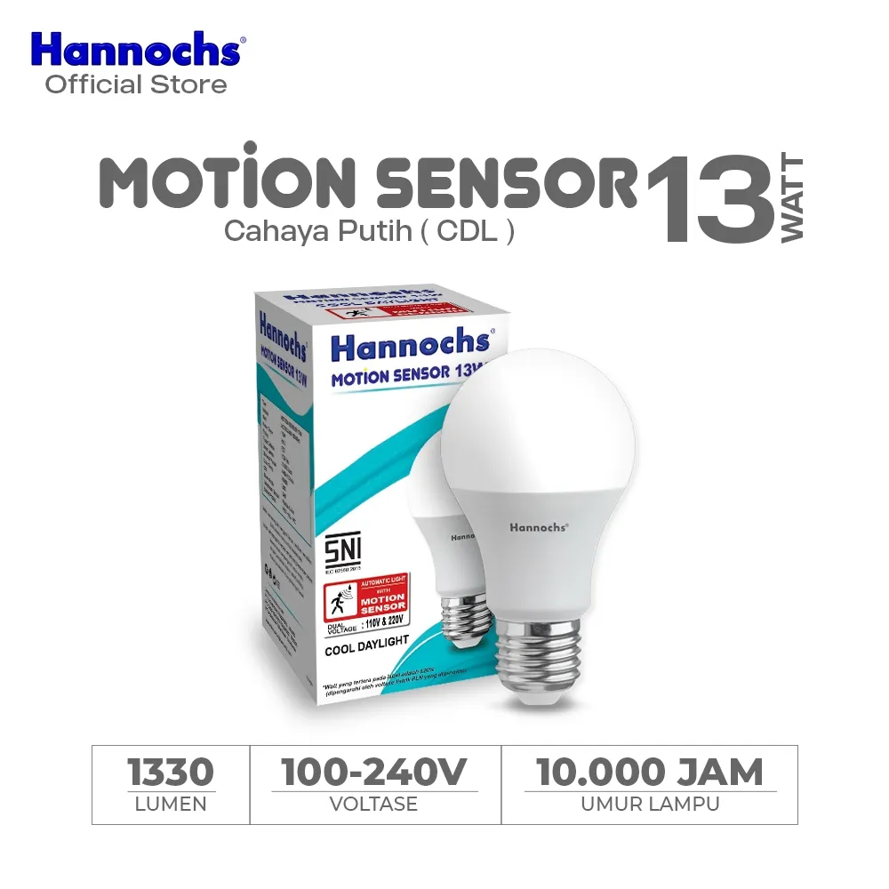 Hannochs Lampu Bohlam LED Motion Sensor/Sensor Gerak 13W Cahaya Putih
