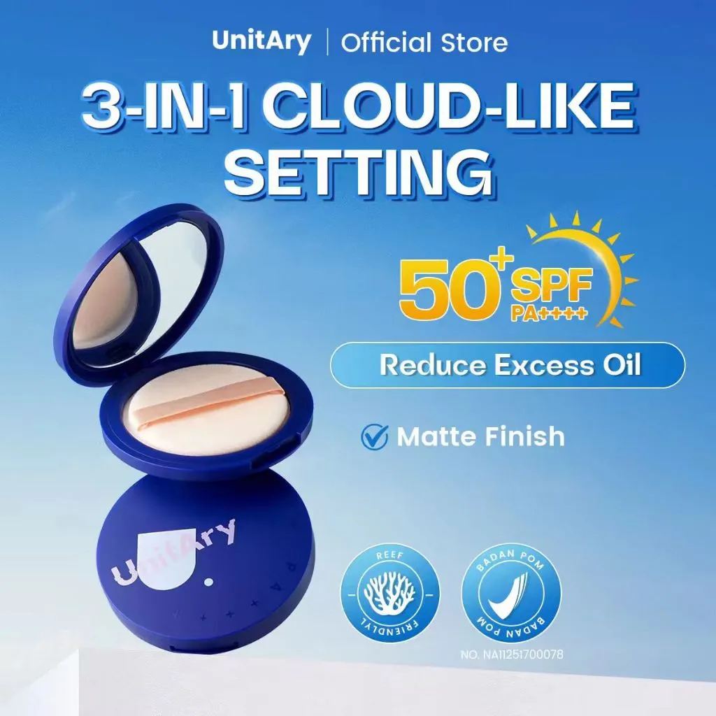 Rekomendasi Toko- UnitAry 2in1 Matte Sunscreen Powder UV Brighten Up | with UV A & UV B Protection, SPF 50+ PA++++, Translucent Compact Powder for Flawless, Bright, and Long-Lasting Makeup-BPOM