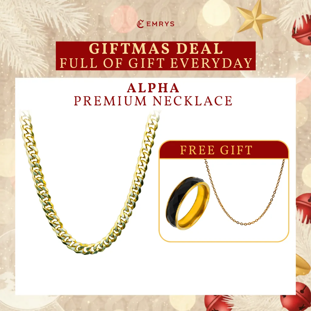 BUY 1 FREE 2 GIFT Emrys Necklace ALPHA Kalung Rantai Real Titanium Anti Karat Pria Wanita FREE DOME Ring + LOUIS Necklace di LIVE