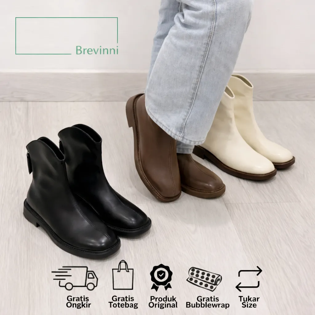 Brevinni Maddy Winter Ankle Boots || Sepatu Boots Wanita Premium Quality || Boots Korea || Boots Tanpa Hak || Boots Flat || Sepatu Winter Waterproof || Knee Boots
