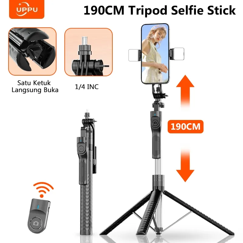 UPPU Tongsis Tripod Bluetooth 190CM Selfie Stick Stand Remote Tripod HP Kamera DSLR Tongsis Dengan Control Bluetooth Tongkat Selfie Portable Adaptor