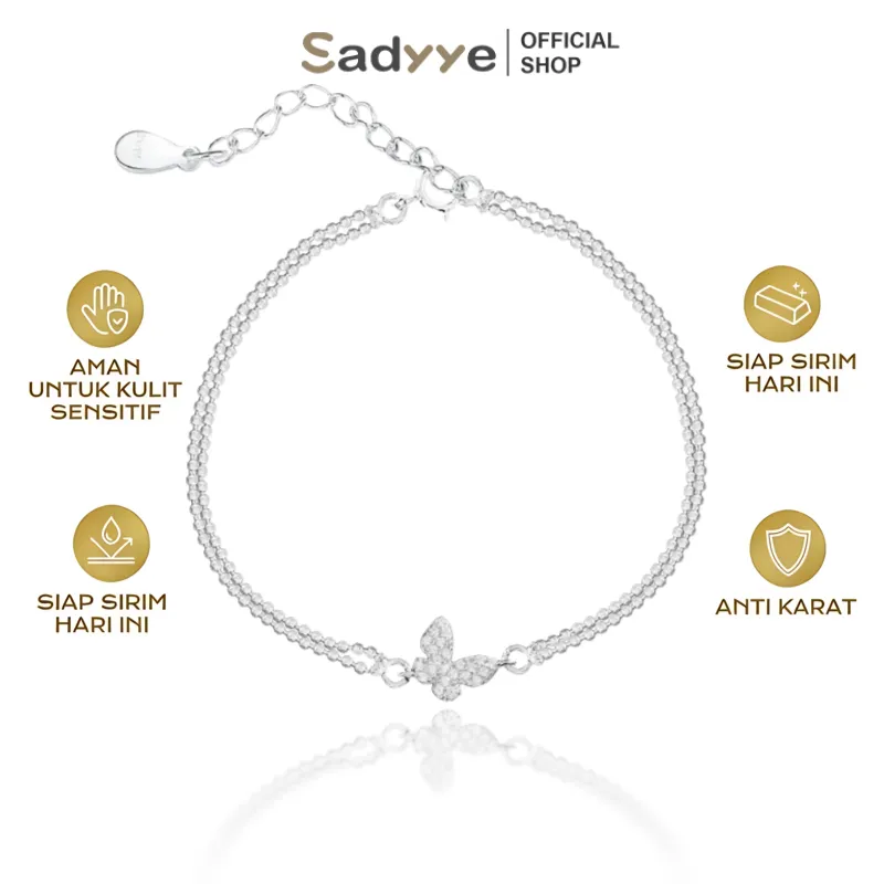 Sadyye Gelang Tangan Rantai Silver Wanita Desain Kupu-Kupu Hias Kristal Gaya Korea Alloy Paduan