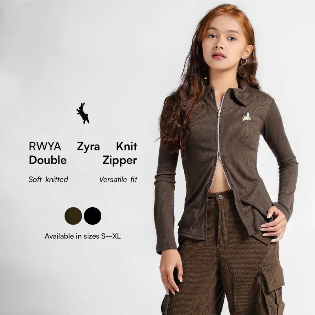 RWYA - Zyra Knitted Zipper Top | Atasan Wanita | Blouse Wanita Knit Sleting Lengan Panjang