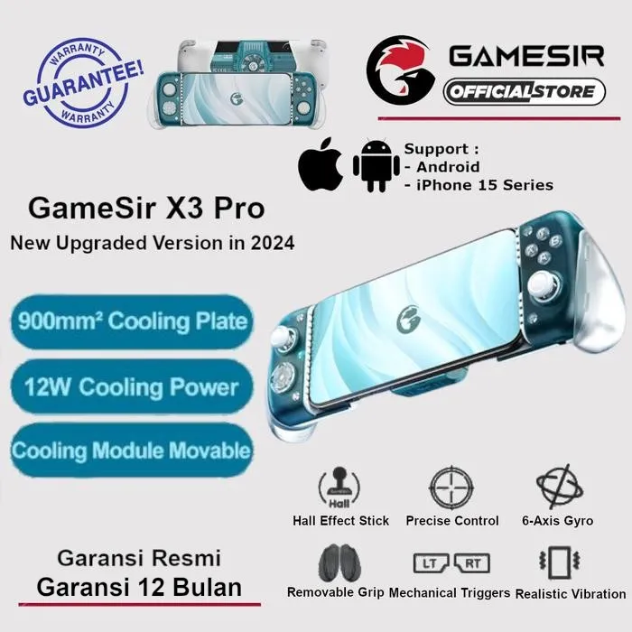 GameSir X3 Pro Type C Mobile Gaming Controller Hall Effect Stick With Cooling Fan for Smartphone Android iPhone 15