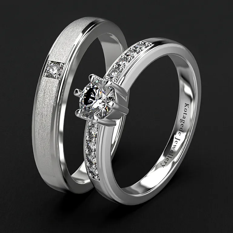 Kotagede Jewellery - Cincin Custom Premium Couple Tunangan Emas Putih 3k, Palladium, dan Silver 950