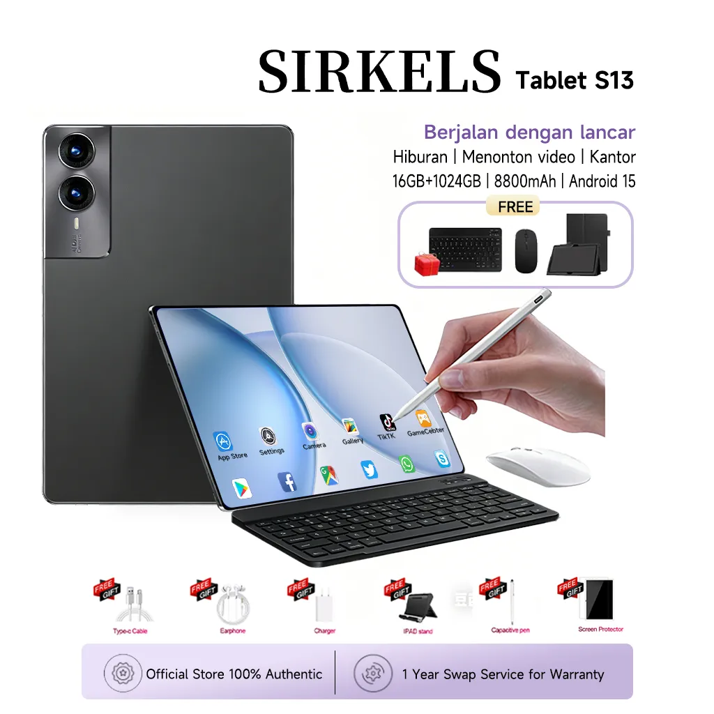 SIRKELS Tablet S13 | 12.8inch | 12000mAh | Android 15 | RAM 16GB + 1024GB ROM 5G Dual SIM Wifi