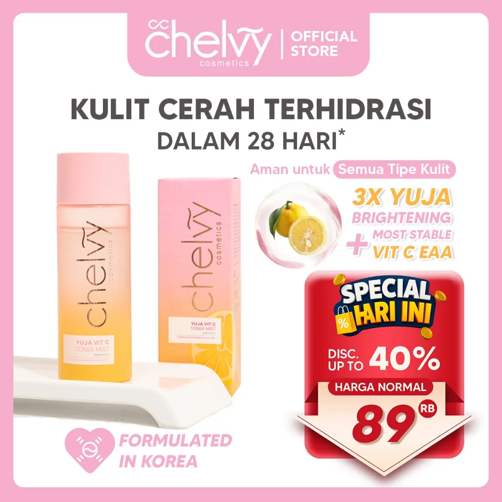 Chelvy Yuja Vitamin C Toner Mist – Toner Wajah Brightening, Kulit Cerah Glowing, Aman untuk Remaja