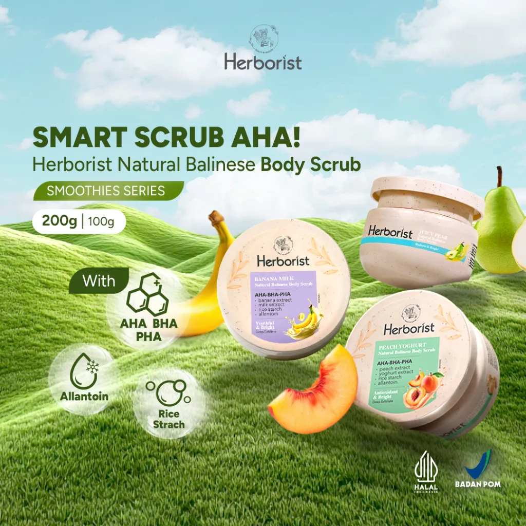 Herborist Smoothies Body Scrub AHA BHA PHA 100gr / 200gr – Lulur Badan Eksfoliasi, Mencerahkan, Menyegarkan & Menjaga Kelembapan