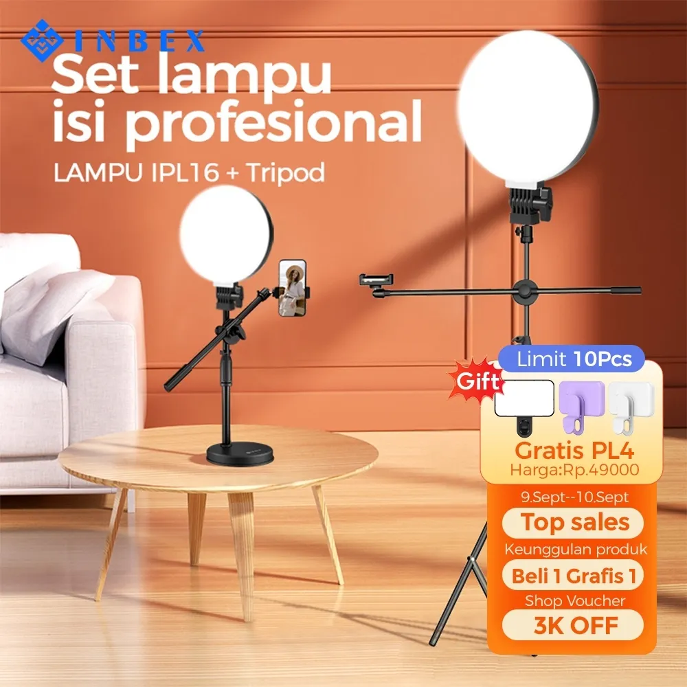 INBEX IPL16 Ring light konten kreator+2.1M Tripod Portabel Lighting Studio Video/Livestreaming