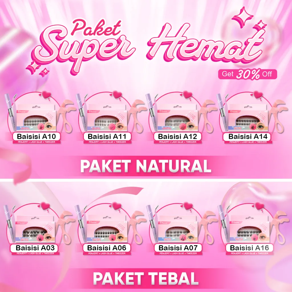 [ PAKET SUPER HEMAT ] BAISISI A01, A03, A07, A10, A11, A14, atau A16 Bulu Mata Palsu + Tweezer + Lash Glue + Penjepit Sunflower