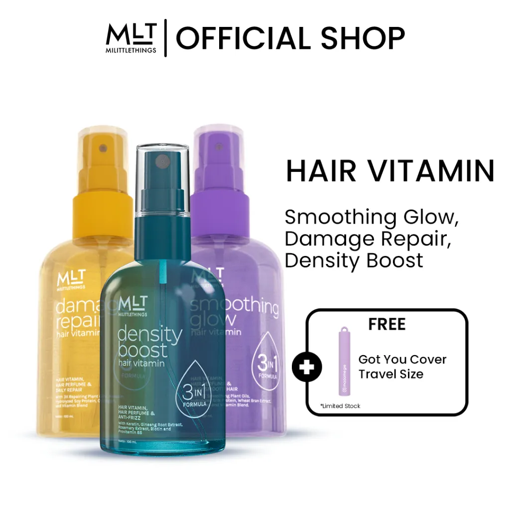 [MLT Vitamin Rambut Viral] MLT Density Boost, Smoothing Glow, Damage Repair Hair Vitamin Rambut Natural 100 ML | Milittle Things Vitamin Rambut Keratin Gingseng Halus Rambut Wangi Alami | Anti Lepek | 3in1 Formula