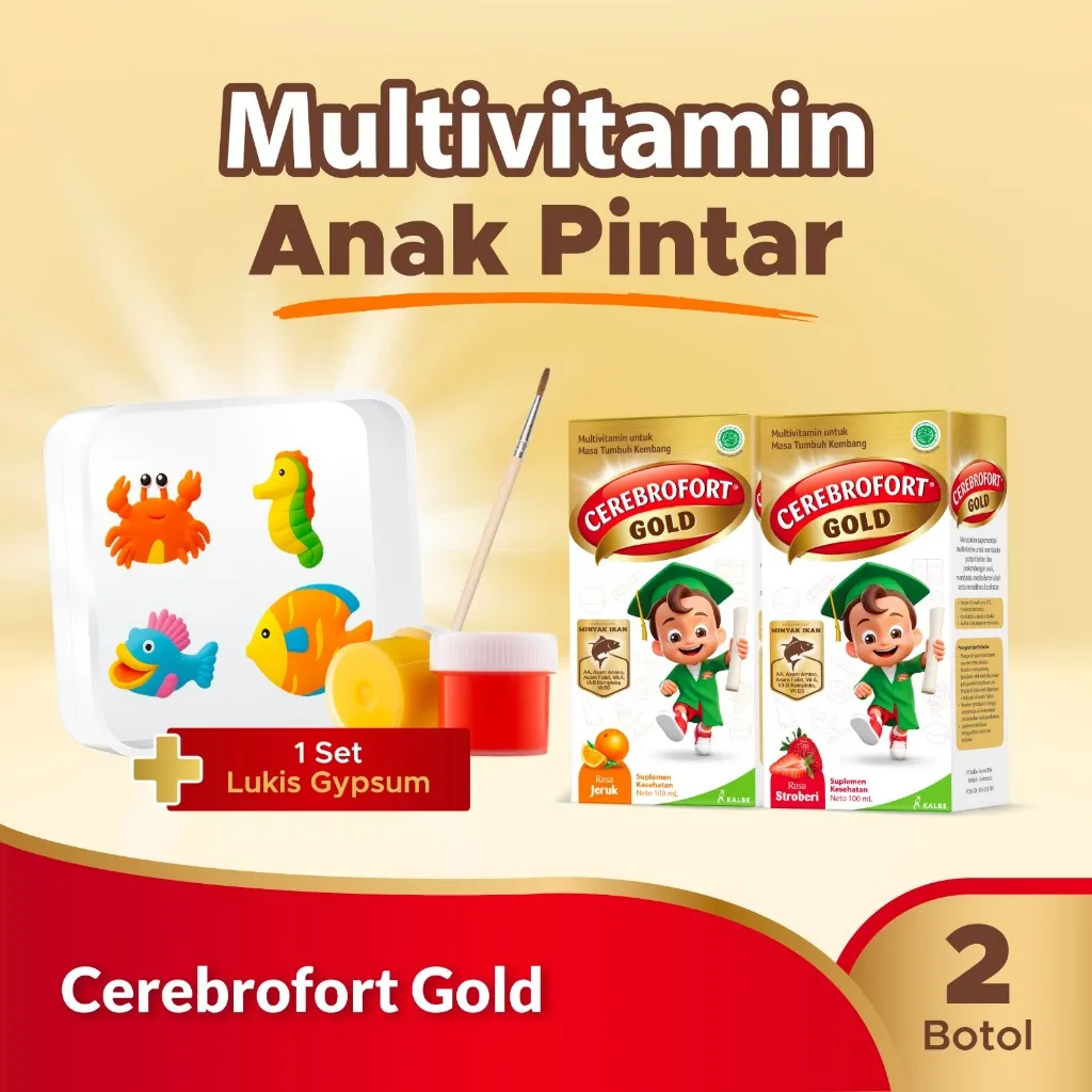 Cerebrofort Gold 100ml Twinpack [FREE lukis gypsum]– Sirup Suplemen Multivitamin Anak DHA EPA Omega 3 dari Minyak Ikan Tuna untuk Otak & Imunitas