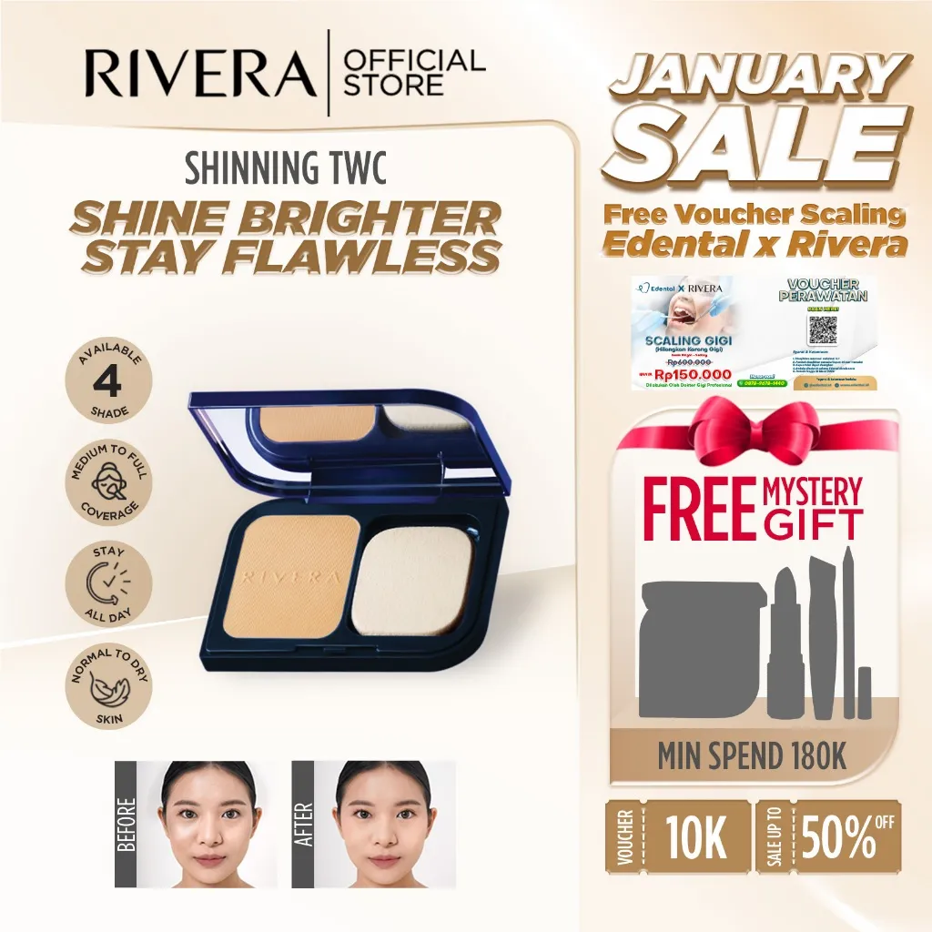 Rivera Shinning Two way cake - Bedak Padat Medium to Full Coverage - Flawless Finish