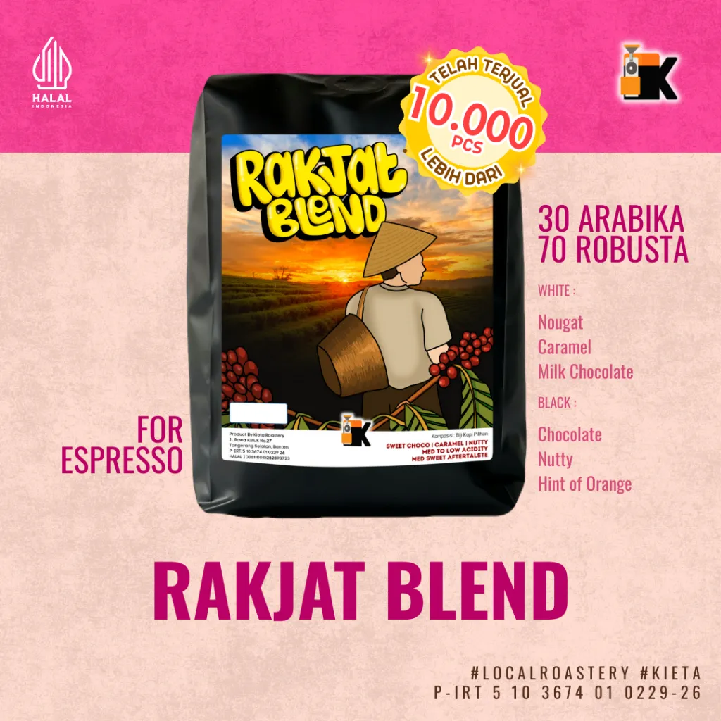 Kieta Roastery - Biji Kopi Rakjat Blend 70% Robusta 1kg/ Bubuk Roasted Coffee Bean Kopi Susu Based