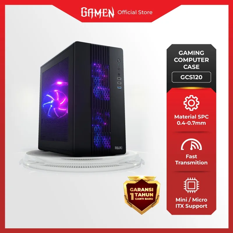 GAMEN GCS120 Casing Gaming PC Komputer Tempered Glass Transparan Casing Komputer Casing ATX M-ATX Up to 3 Fan Full Side Panel Original
