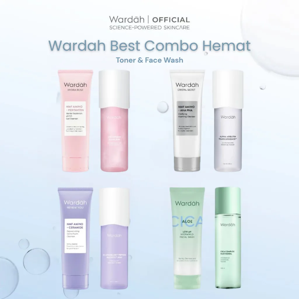 NEW! WARDAH BEST COMBO HEMAT Paket Toner dan Face Wash Low pH - Eksfoliasi, Hidrasi, dan Melembabkan Kulit - Skincare