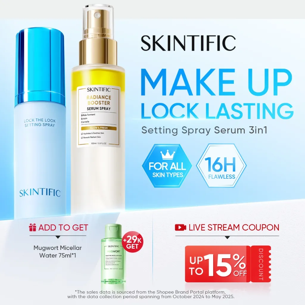 SKINTIFIC - Lock The Look Setting Spray Cocok untuk Semua Jenis Kulit Blur Halus Hasil Matte Pori-pori Tak Terlihat & Tidak Kusam Tahan Makeup 16 Jam Tanpa Luntur Tetapkan Makeup dengan Cepa