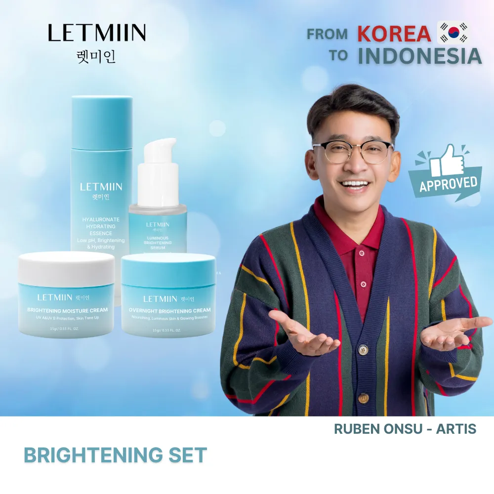 Letmiin 4pcs Paket Brightening Perawatan Wajah - Rangkaian skincare komplit untuk semua jenis kulit