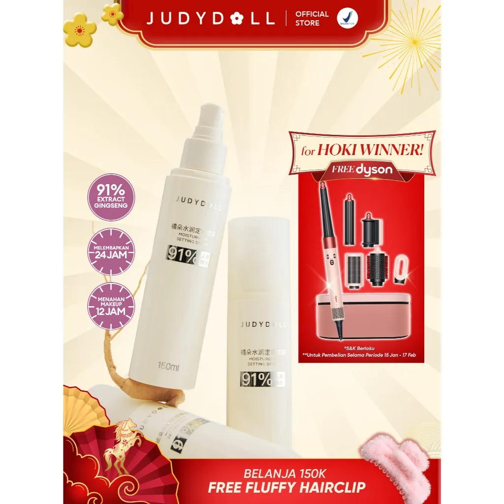 Judydoll Gingseng Moisturizing Makeup Setting Spray - 150ml (Setting Spray Make Up Tahan Lama Dengan 91% Ginseng Extract & Ultra Fine Mist Untuk Kelembapan 24 Jam)