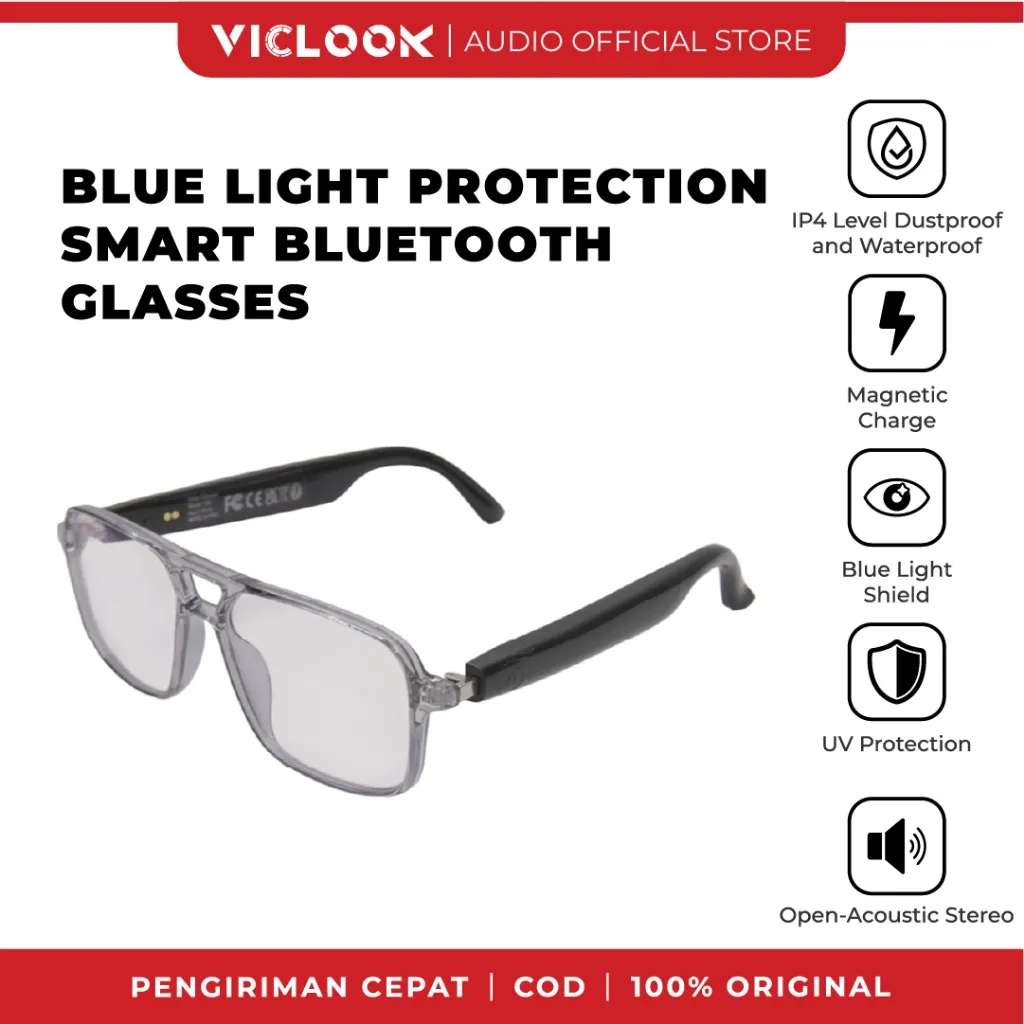 VICLOOK Smart Photochromic Glasses Wireless Bluetooth V5.4 Sunglasses Sport IPX4 Wateroof Outdoor Kacamata Anti-Blue