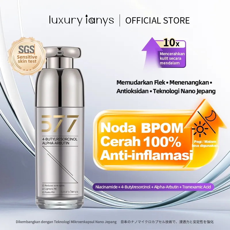 luxury ianys 577 Porcelain Skin Brightening Essence 30ml Serum Wajah Pencerah dengan Arbutin Niacinamide Tranexamic Acid Mencerahkan Mengurangi Kusam Noda Hitam Memperbaiki Warna Kulit Tidak Merata Whitening Glow Aman BPOM