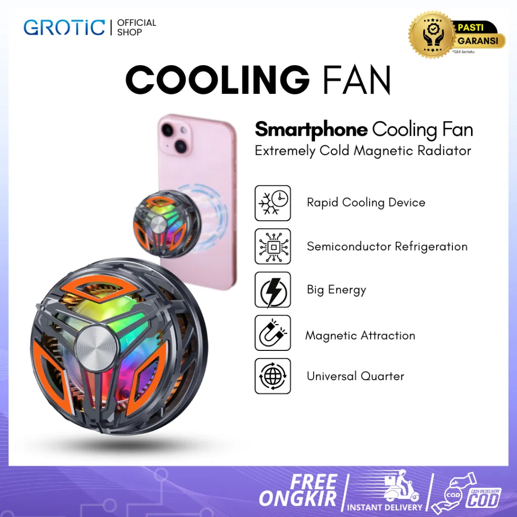 GROTIC Smartphone Magnetic Cooling Fan Kipas Pendingin Magnetik Handphone Gaming RGB