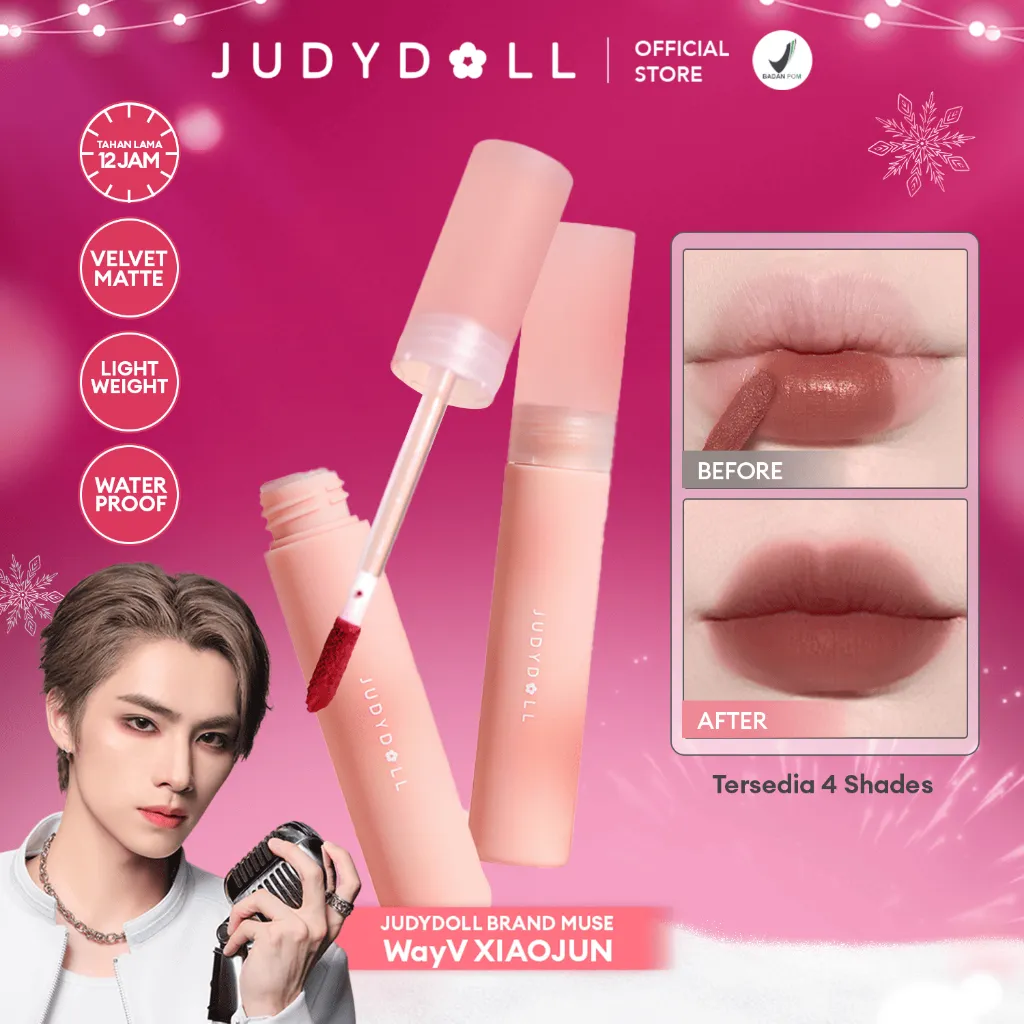 Judydoll Soft Matte Lip Cream - 9gr (Lip Cream Dengan Hasil Velvet Matte Tahan Lama 12 jam, Waterproof, Transferproof, Formula Ringan, Tidak Lengket & Tidak Kering)