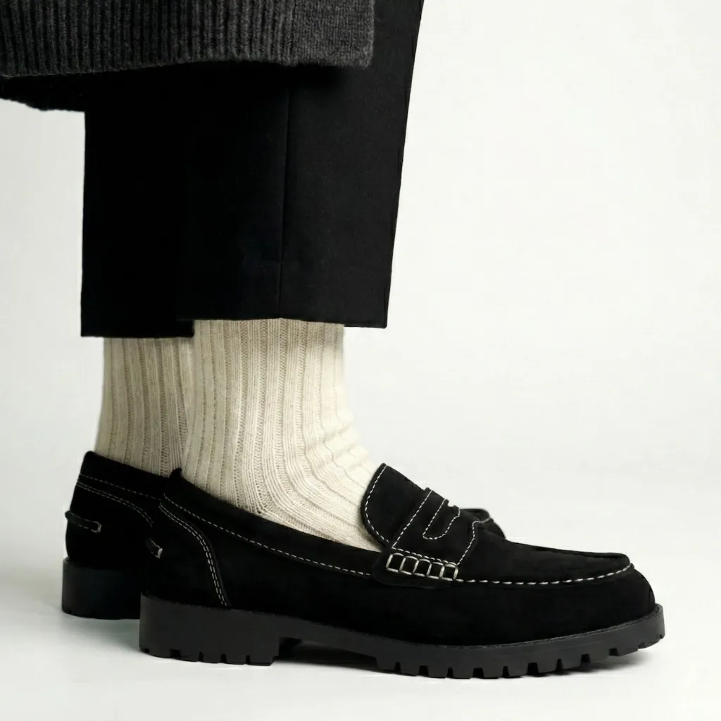 Julaybib Antalya - Black Suede Leather | Loafers Slip On Pria Wanita Kulit Asli Suede | Modern Casual Sepatu Slip On Hitam