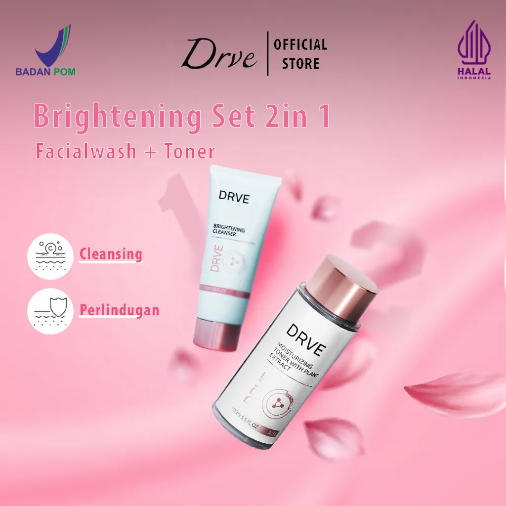 Drve Brightening Set Bundle 2 (Brightening Cleanser+Moisturizing Toner With Plant Extract) mengandung Niacinamide manfaat dalam satu,mencerahkan,memancarkan kilau kulit