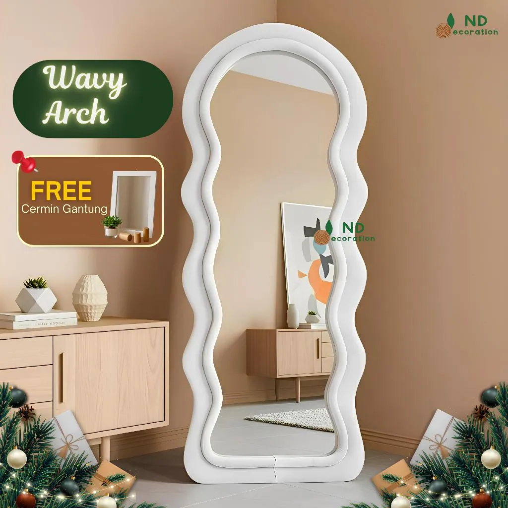 ND Decoration - Standing Mirror Wavy Arch Beludru Full Body Aesthetic Korean