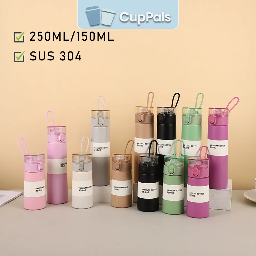 CupPals  150ml/250ml Botol termos Anak-anak, SUS304 BPA Free, Gelas dengan sedotan Portabel Gelas Sedotan Pop Up