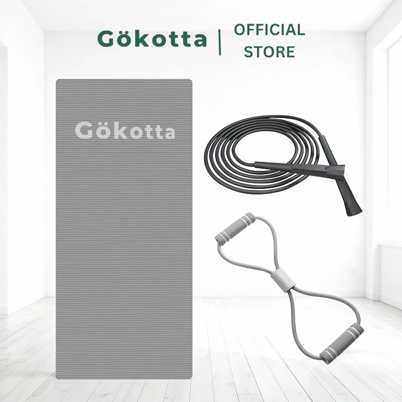 GOKOTTA 3in1 Home Workout Set – Yoga Mat Tebal + Tali Skipping Premium +Tali Yoga Pull Up | Peralatan Olahraga Rumah Lengkap