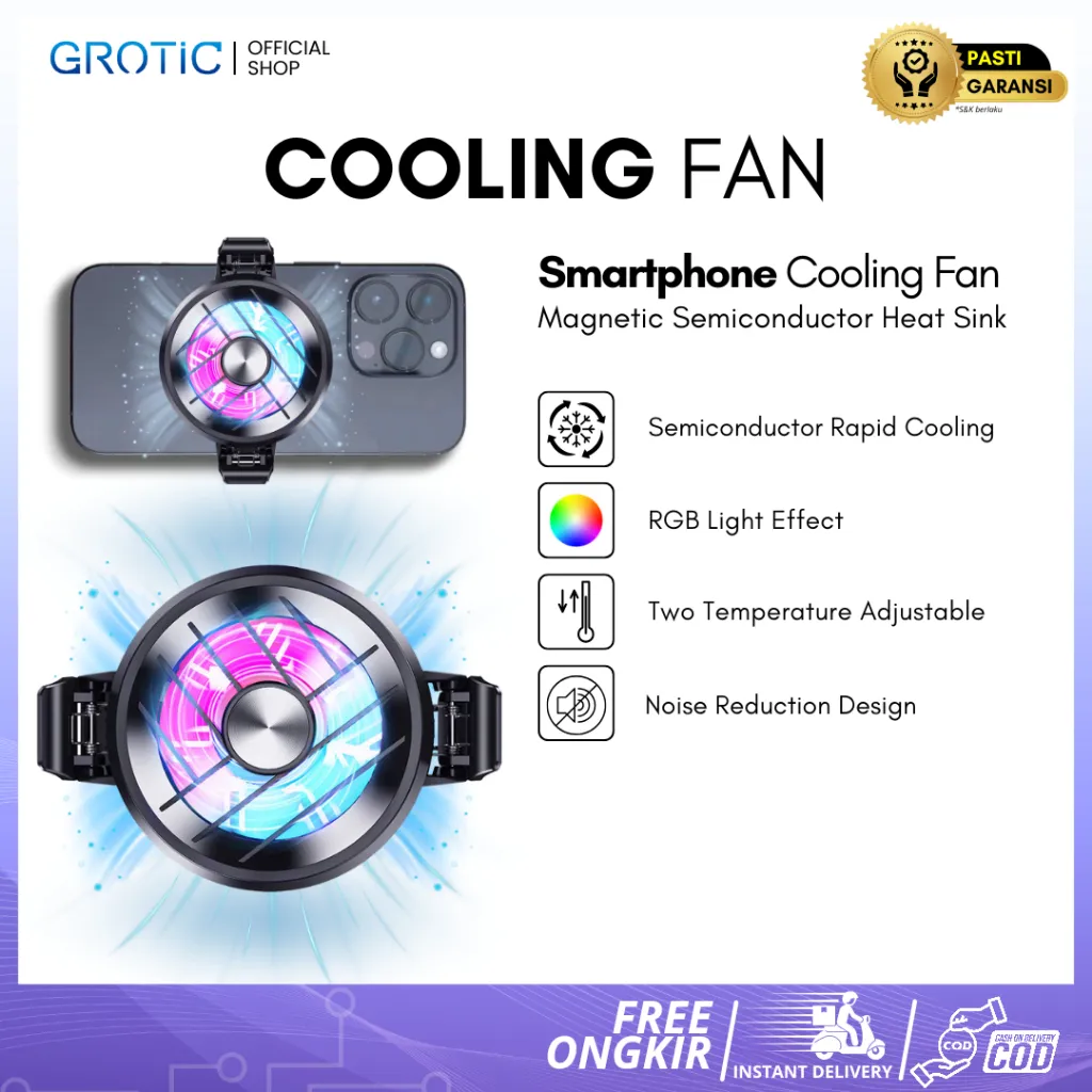 GROTIC Smartphone Cooling Fan Ice Shark Kipas Pendingin Handphone Gaming RGB