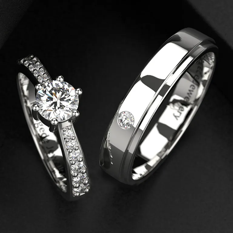 Kotagede Jewellery - Cincin Custom Premium Couple Nikah Emas Putih 3k, Palladium, dan Silver 950