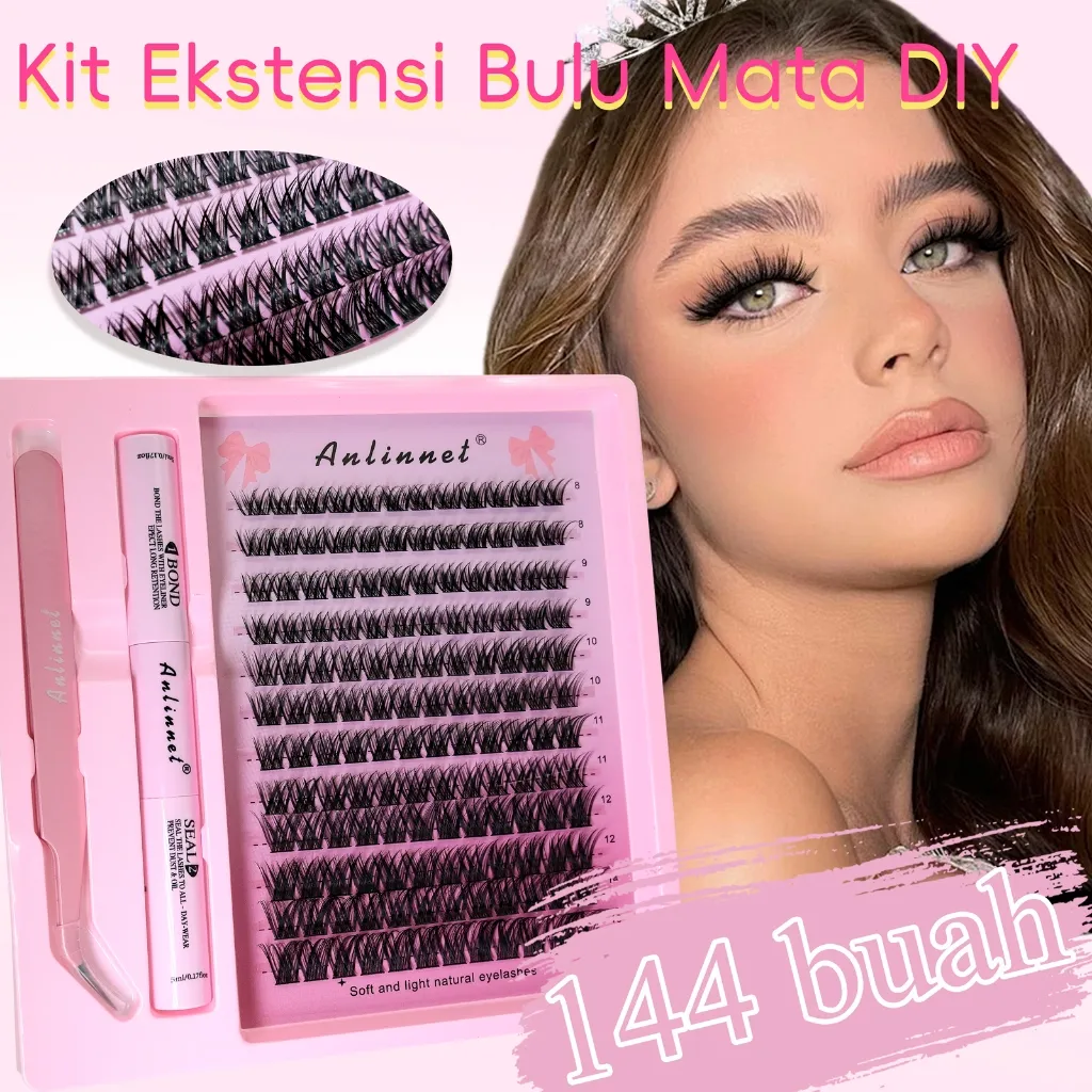 ANLINNET JM seri bulu mata eyelash extension 1 paket | DIY bulu mata & Lem Set Panjang 8-16mm Eyelash bulu mata palsu + lem